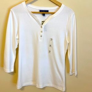 Karen Scott Bright White 3/4 Sleeve Shirt